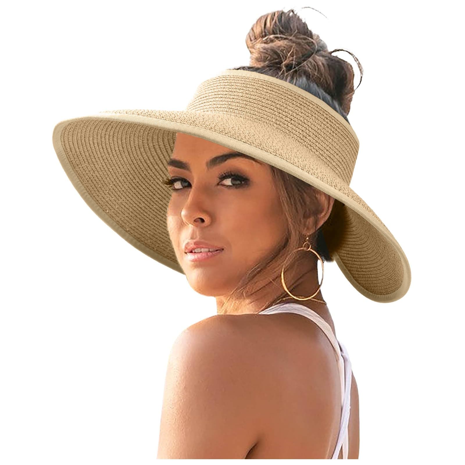 YpingLonk Sombrero de Paja de ala Ancha con Visera para el Sol, Plegable para la Playa en Verano UV UPF
