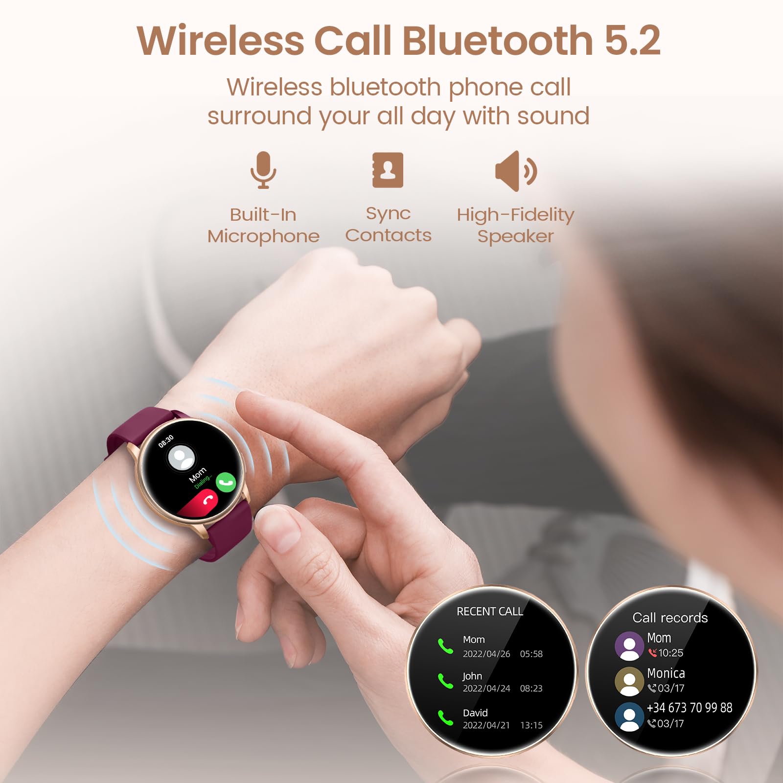 RUXINGX Smartwatch Damen 1.27" HD Touch Screen, SpO2 Pulsuhr Fitness Tracker IP68 Lila