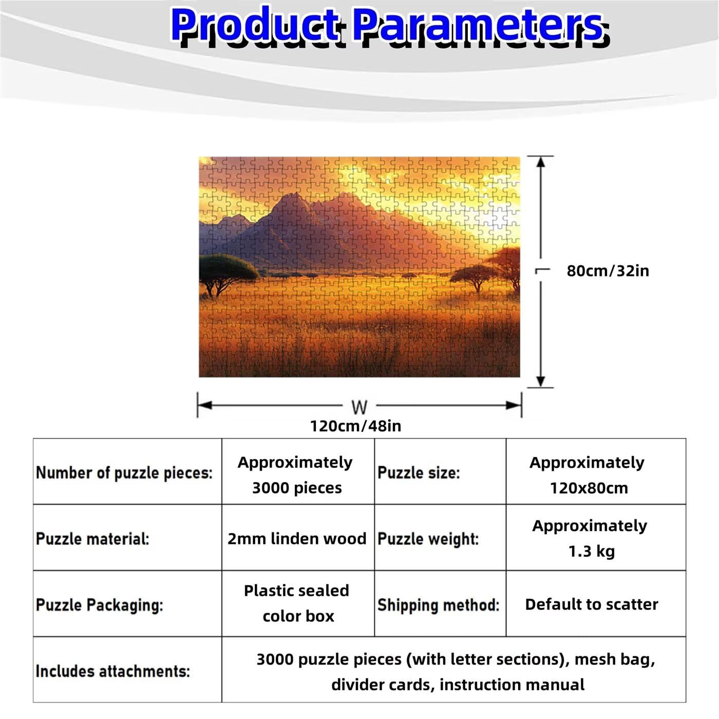 Puzzle 3000 elementów dla dorosłych, afrykańska sawanna, drewniane puzzle dla dorosłych, zachód słońca, klasyczne puzzle, 3000 elementów dla całej rodziny, puzzle do pokoju, dekoracja, prezenty dla