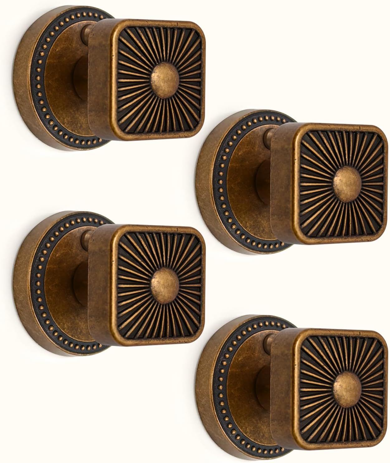 Amerdeco 4 Pack Antique Brass Door Knobs Privacy Interior Door Knob with Lock,Door Knob for Bedroom, Bathroom AM0024