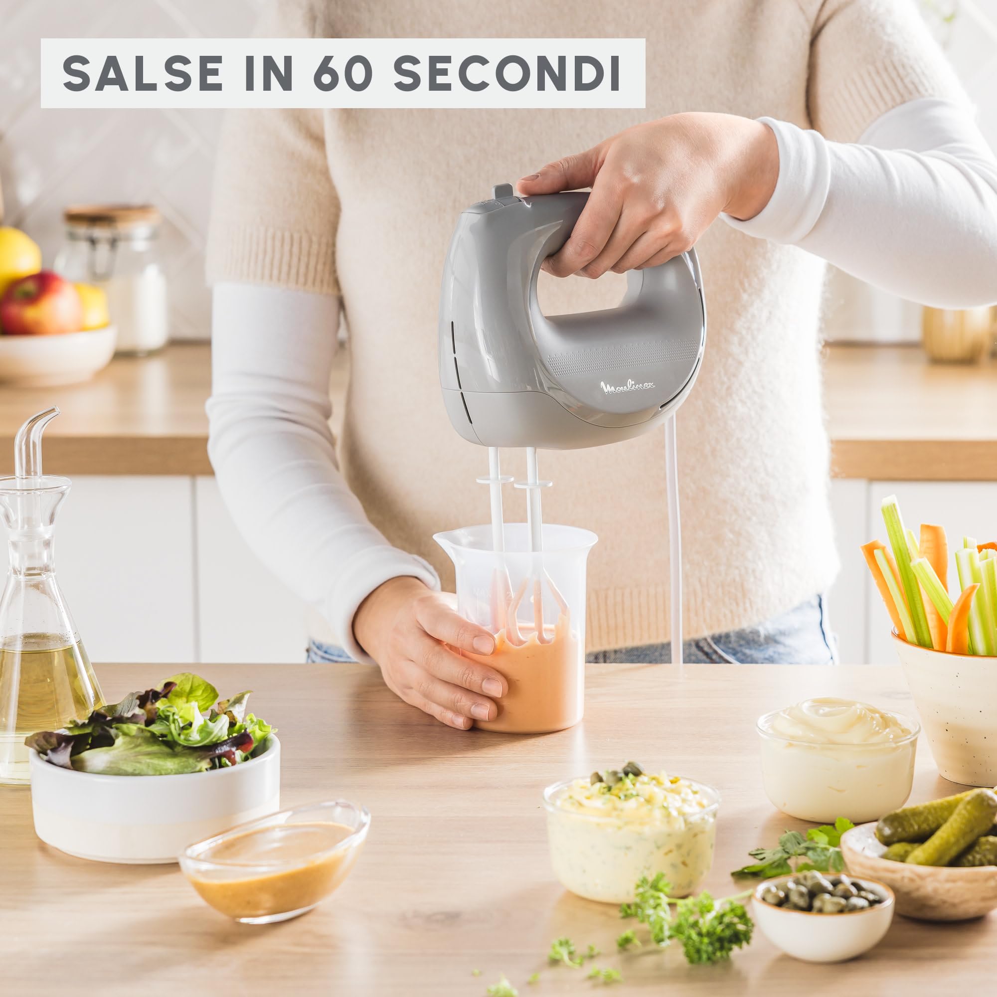 Moulinex Easy Max, Sbattitore Elettrico Compatto, 5 Velocità, 300 W di Potenza, Colore Pepper, Accessori Lavabili in Lavastoviglie, HM262B