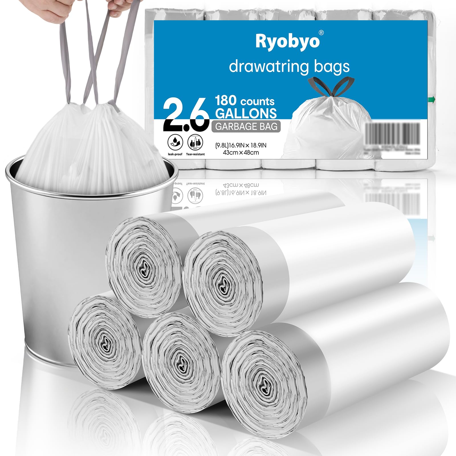 Ryobyo 2.6 Gallon Drawstring Trash Bags