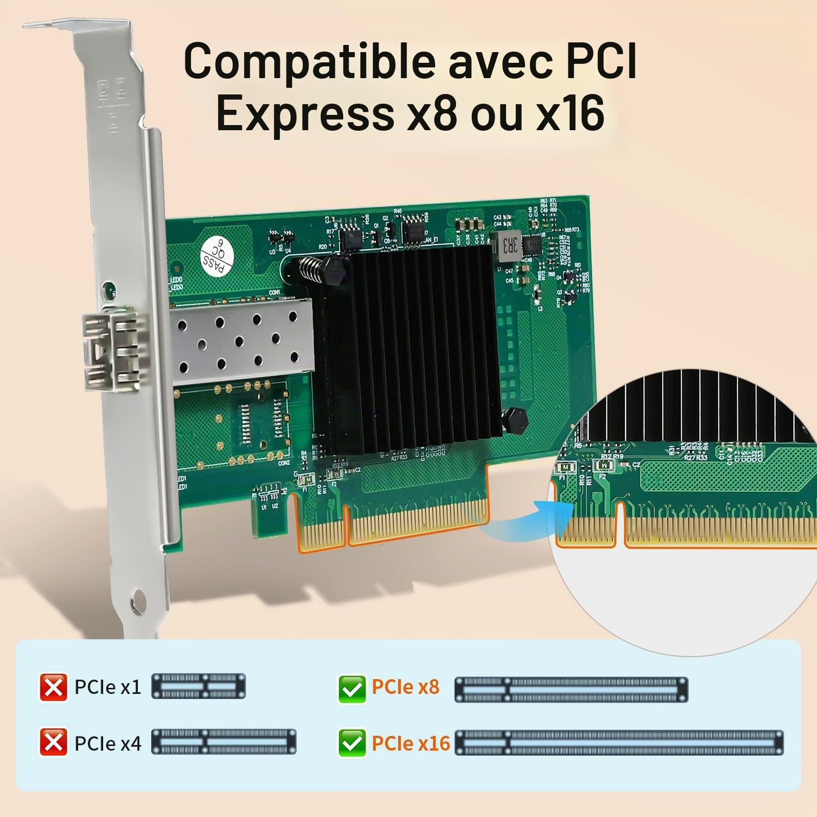Carte réseau 10 Go SFP+ PCI-E avec Intel 82599EN, port SFP+ unique, adaptateur réseau convergé Ethernet pour Intel X520-DA1, prend en charge Windows Server/Windows, Linux, VMware