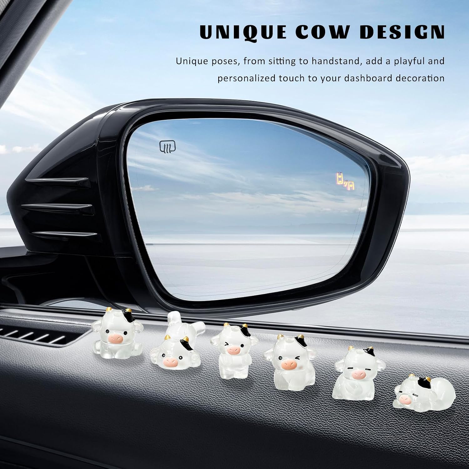 6 PCS Cute Luminous Cow Dashboard Decoration, Adorable Glow in The Dark Cows Car Dashboard Decor Set, Mini Resin Luminous Cows Center Console Ornaments for Women Men