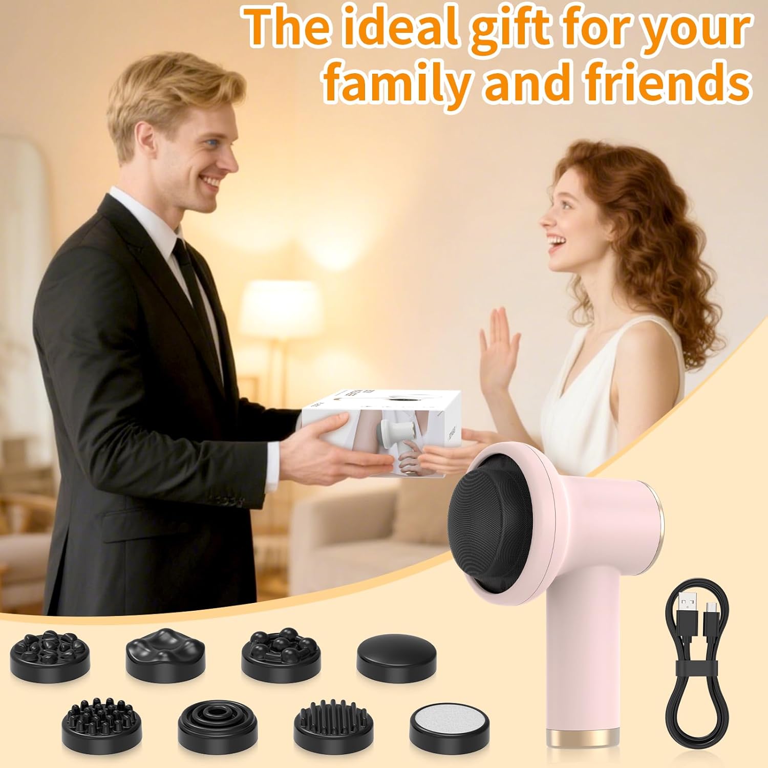 Body Massager for Cellulite, Electric Handheld Massage Tool, Body Relaxing Machine, 8 Massage Heads for Deep Relaxation at Home and Office, 9 Modes for Body SPA, 1800mAh Battery, Gift, Pink - Image 6