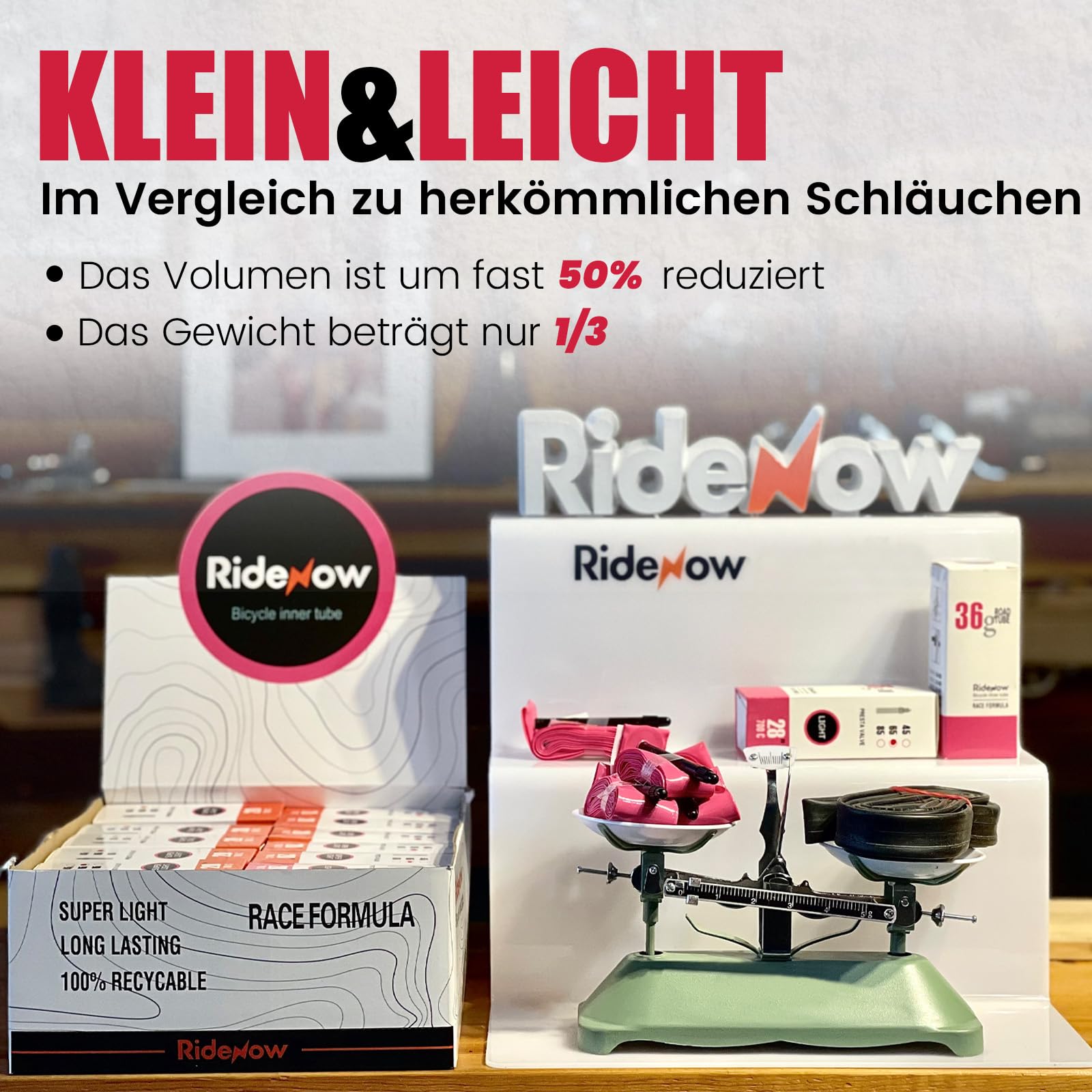 RideNow TPU Schlauch Rennrad Kompatibel mit 700x18-28C, 700x18-32C, 700x28-38C, 2 Pack 700C Ultraleichter Fahrradschlauch mit Metall Presta Ventil 45/65/85mm, 24g/36g/39g