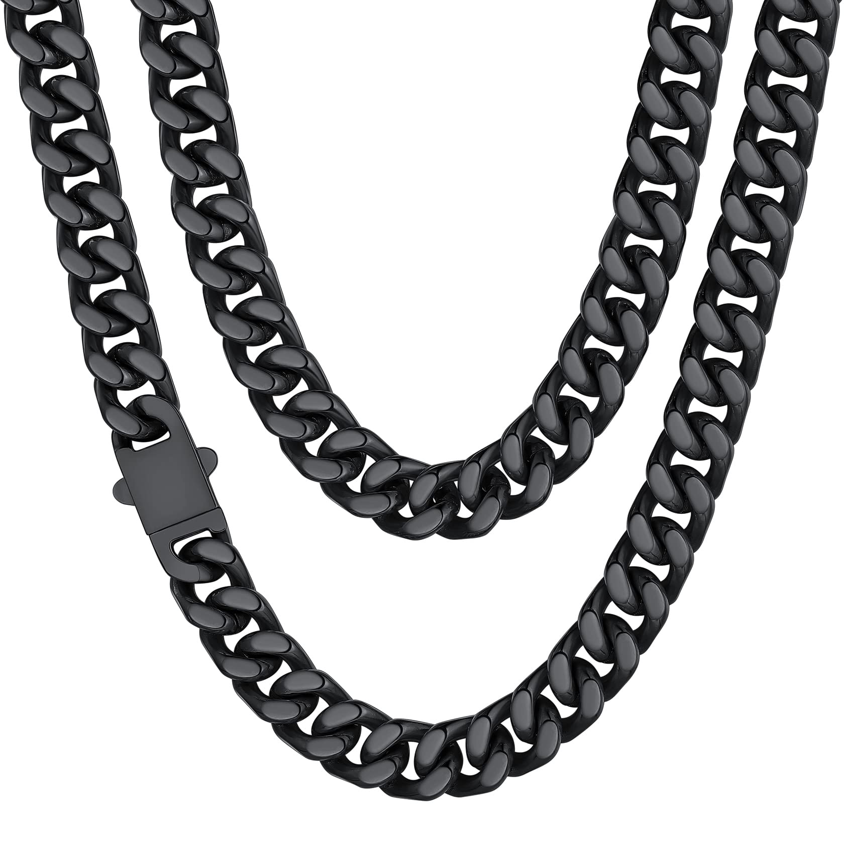 ChainsHouse Collares de Cadenas Barbadas Cierre de Seguridad Oculto, Collar Unisex 5/7/9/12 mm Ancho 46/51/55/61/66/71/76 cm Largo Acero Inoxidable