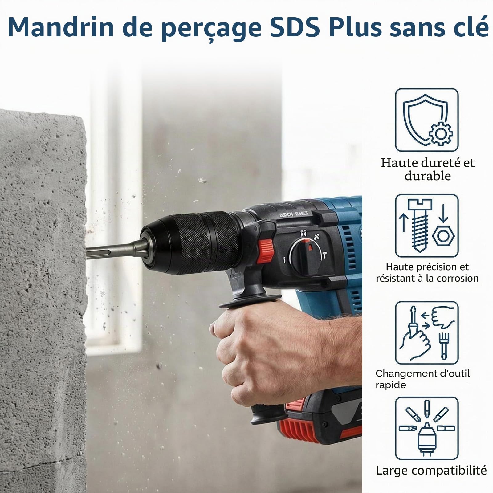 Mandrin Perceuse SDS Avec Adaptateur SDS-plus, 2-13mm 1/2-20UNF, 3 Mandrins À Mors Rapide, Accessoires Électroportatifs Compatibles Dremel, Makita Et Plusieurs Marques