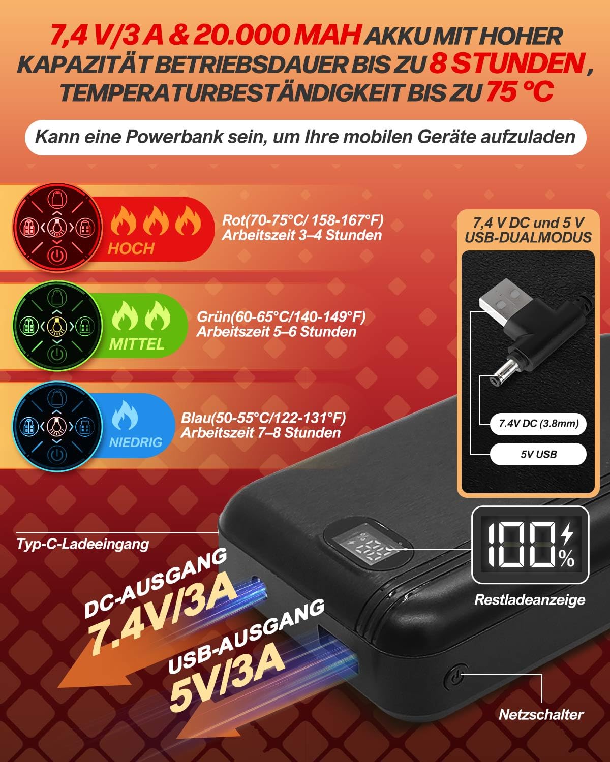 Trongle Gilet riscaldabile da donna, gilet riscaldabile, da donna, con power bank da 20.000 mAh, gilet riscaldabile foderato in pile, con 3 livelli di calore e 9 zone di riscaldamento, gilet