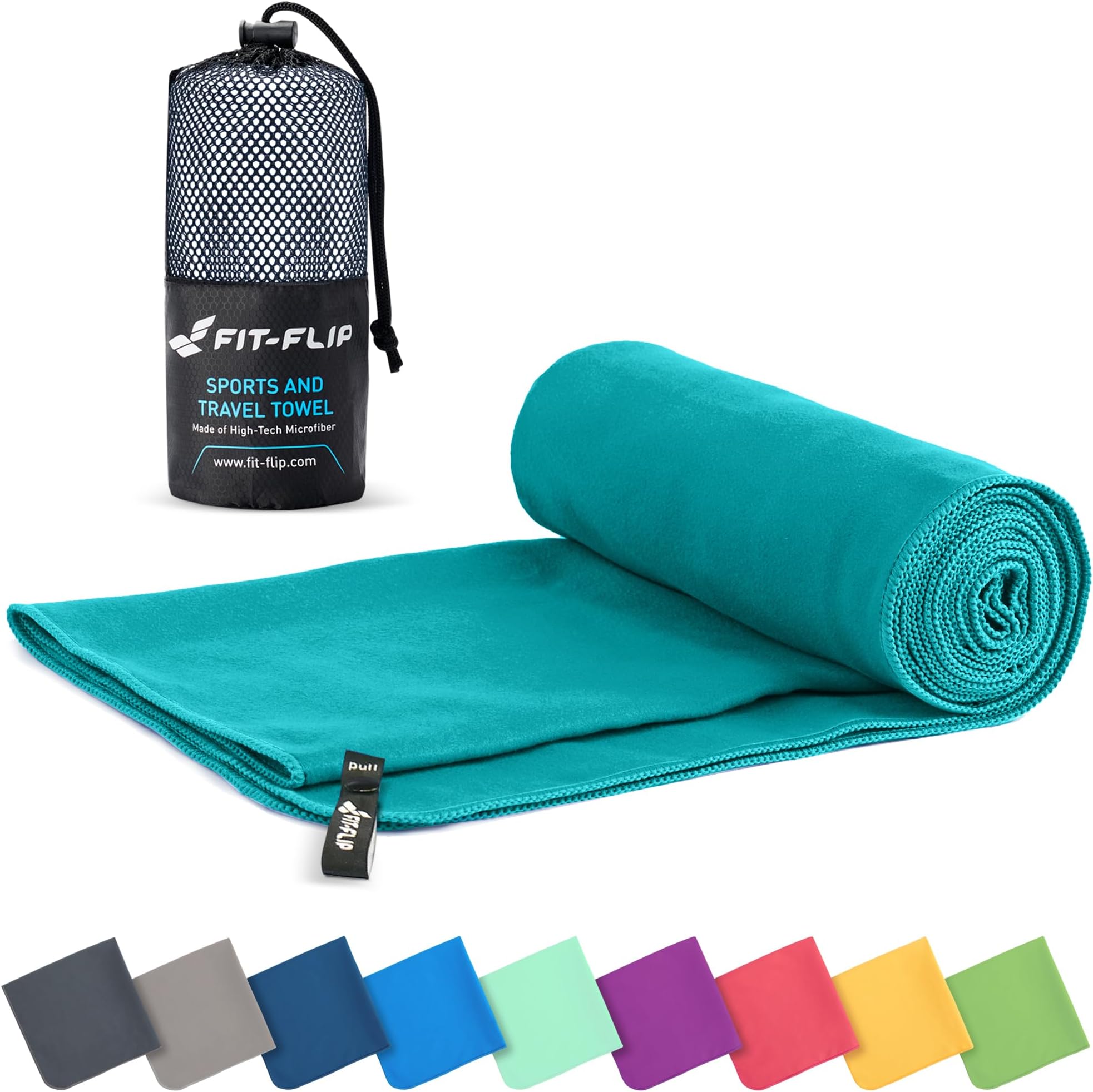 Fit-Flip Microfibre towel - compact, ultra lightweight & quick dry - perfect for gym, travel & beach - swimming towels for sports, camping & hiking