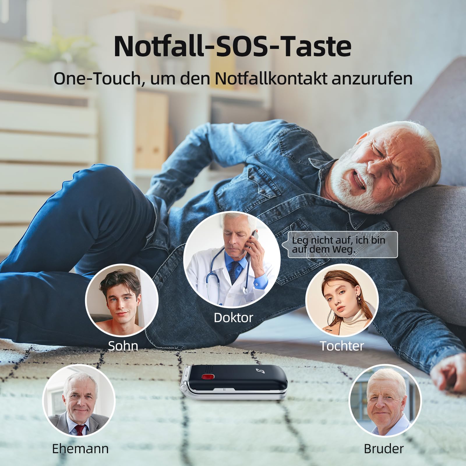 SweetLink F1PLUS Seniorenhandy Klapphandy Ohne Vertrag, Großtastenhandy mit Ladestation, GSM Flip Mobiltelefon SOS Notruffunktion, 1000mAh Akku, Taschenlampe, FM-Radio, 2,4 Zoll Farbdisplay, Schwarz
