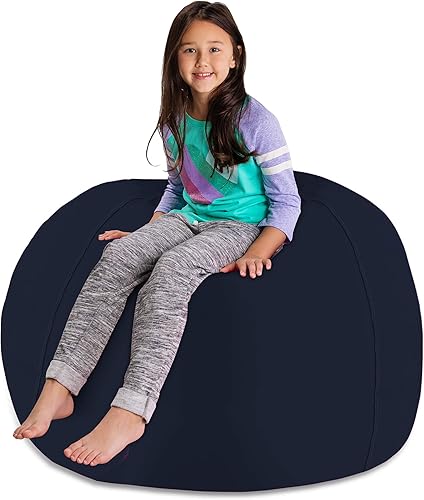 Miniatura 202 de Posh Stuffable - Sillón puff con almacenamiento para niños, contenedor de animales de peluche, organizador de juguetes de niños Lienzo Burbujas Azul