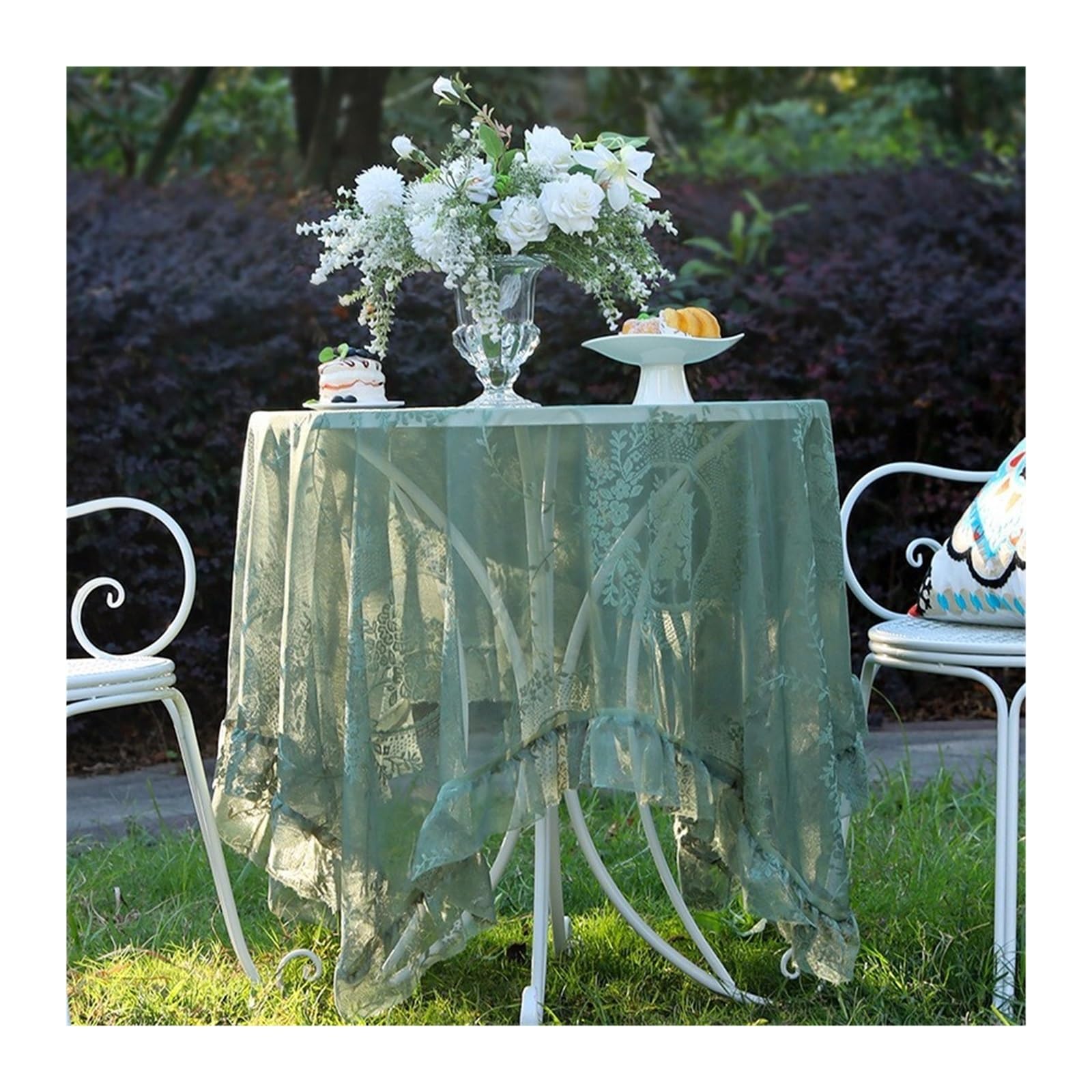 SHENJMAI Vintage Lace Table Countryside Lace Tablecloth for Living Room, Coffee & Dining Tables(Green,140x100cm)