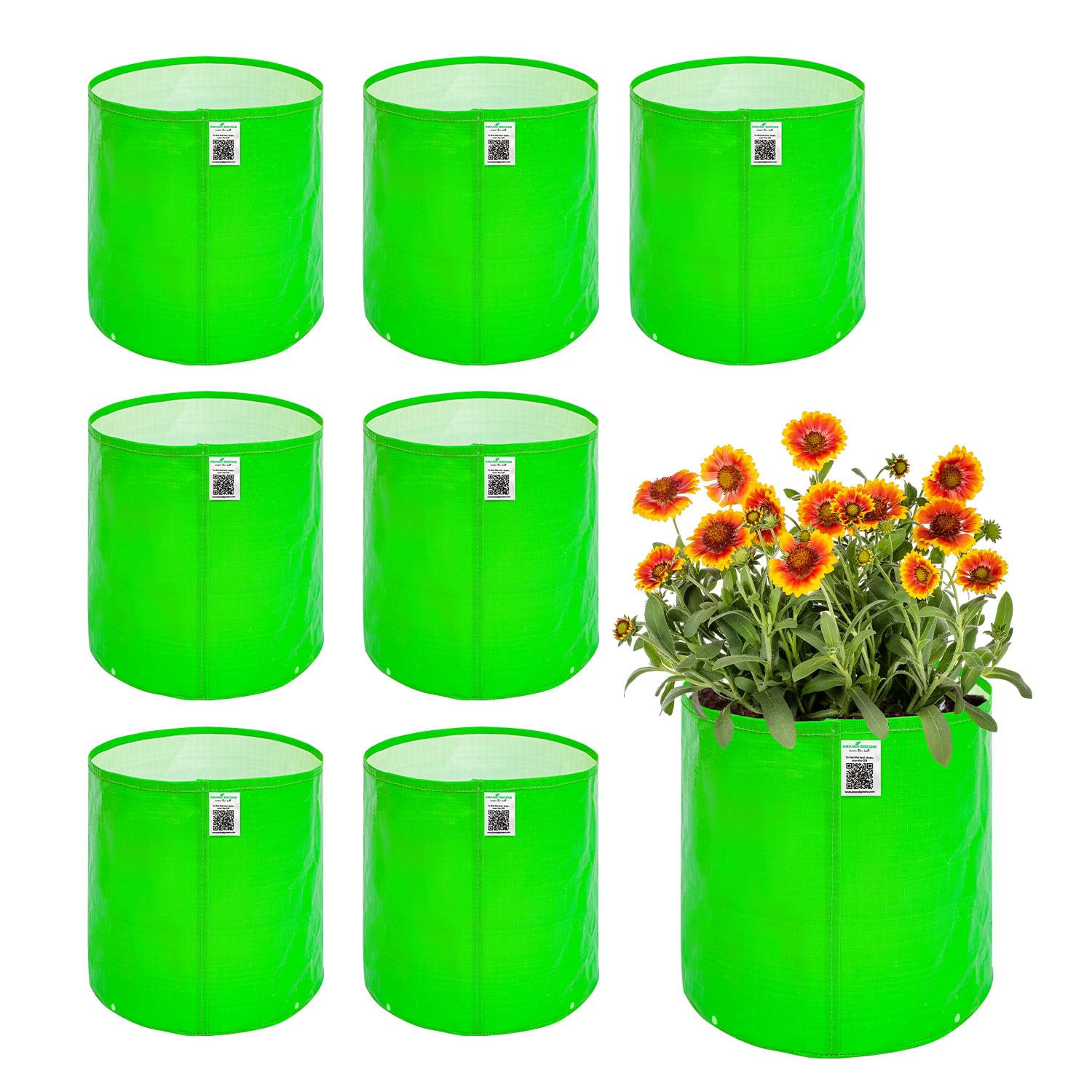 Anandi Green's Premium Hdpe Uv Protected 260 GSM Round Shaped Green Colour Plants Grow Bags Suitable for Terrace and Vegetable Gardening 9x9 Inch Pack of 8