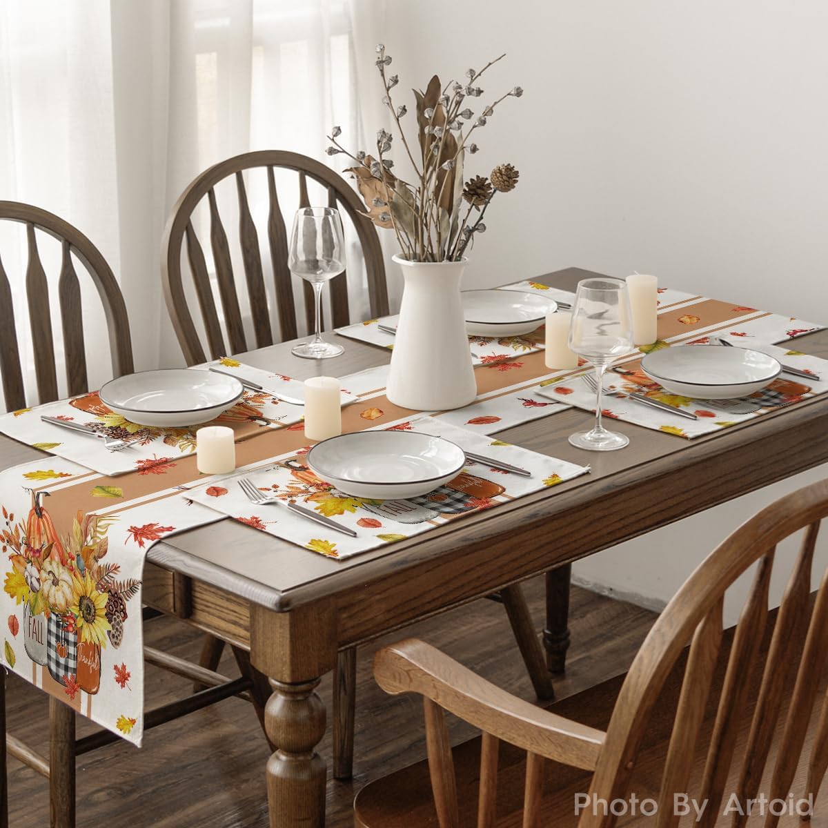 Artoid Mode Vases Thankful Fall Placemats Set of 6-12 x 18 Inch
