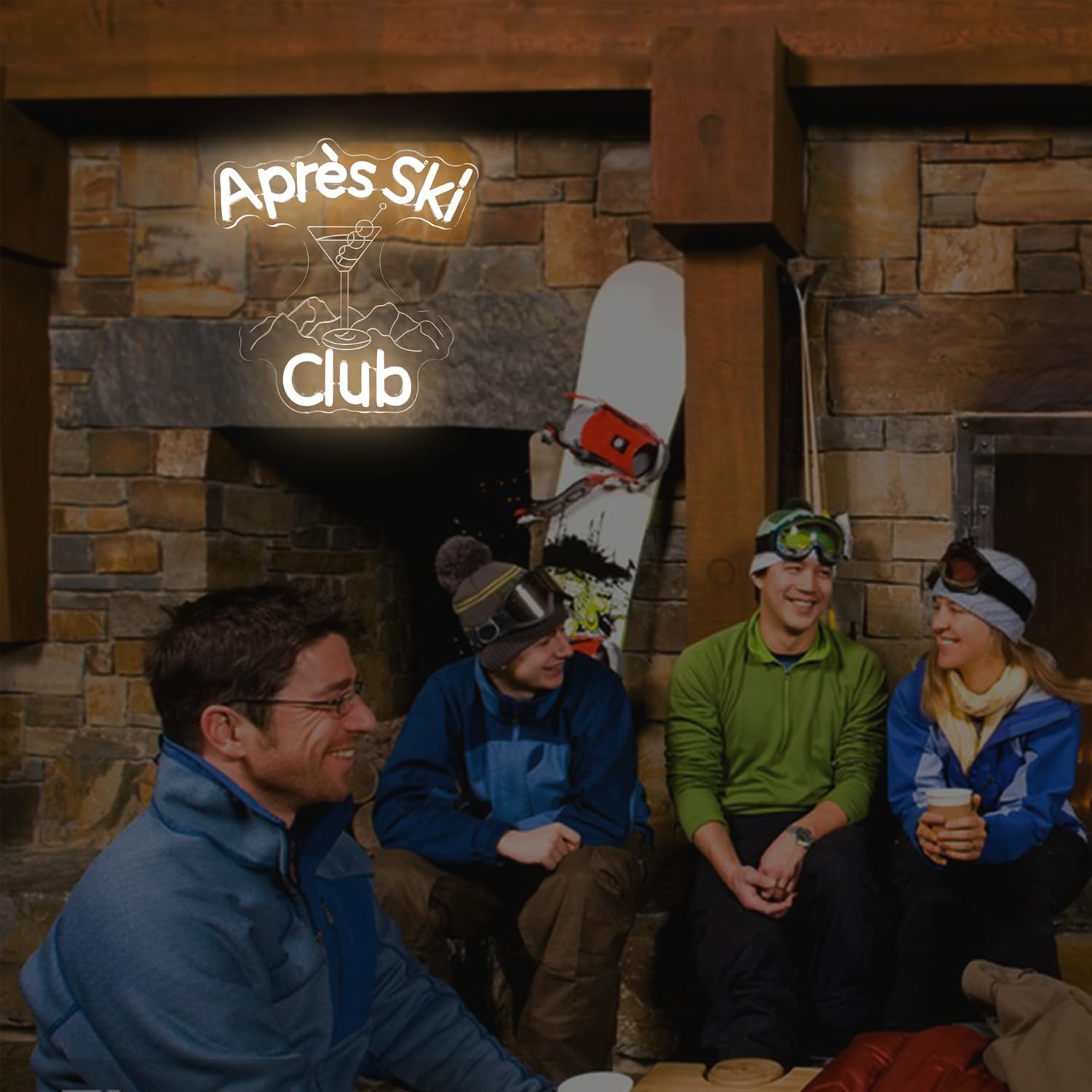 Apres Ski Club Neon Sign for Wall Decor Social Club Led Sign Dimmable Ski Mountain Cocktail Neon Light Signs for Theme Party Bar Resort Light Up Sign for Skier Cafe Wall Art Gift