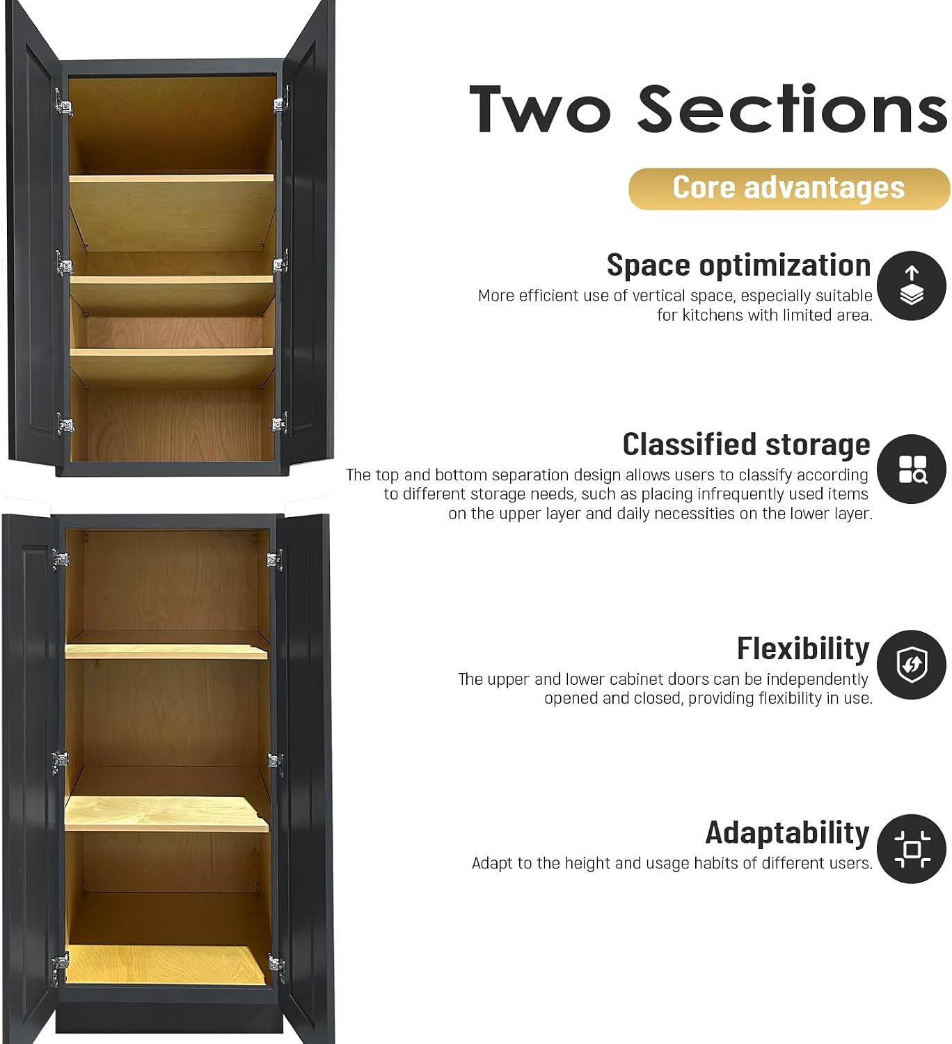 Pantry Cabinet, 96" Kitchen Pantry Cabinet with Doors, 4-Soft Close Door, 5 Adjustable Shelves, 2 Portion, Shaker, Unassembled for Large Storage (4 Doors Graphite Shaker, 24"D X 96"H X 24"W)