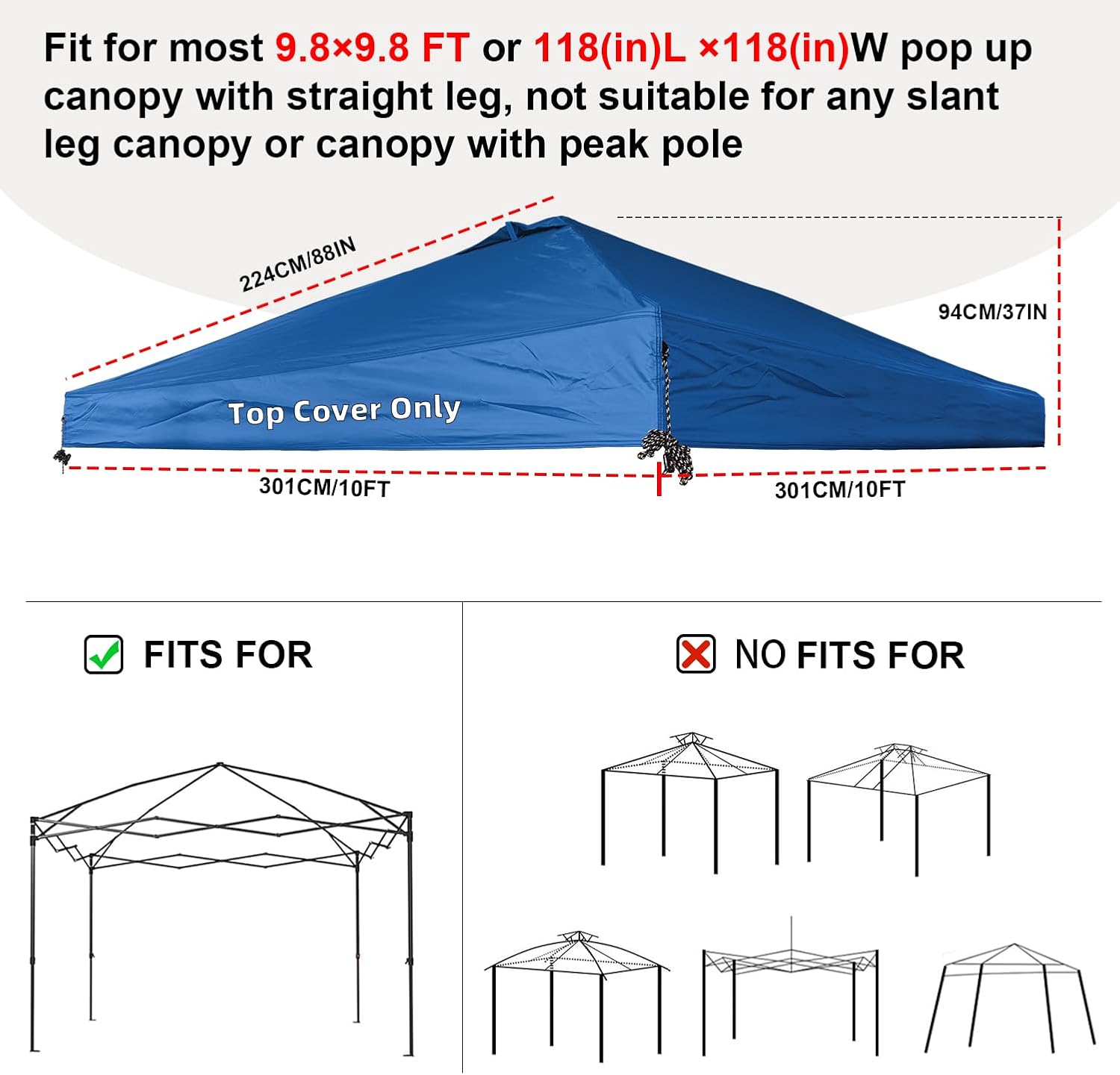 10x10 Canopy Replacement Top Cover(Top Only, Blue) image 2