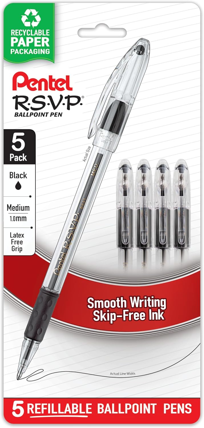 RSVP Ballpoint Pen,Medium Line, Bla Ink