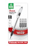 Pentel RSVP Ballpoint Pen, (1.0mm), Medium Line, Black Ink, Pack of 5 (BK91BP5A) – view 1