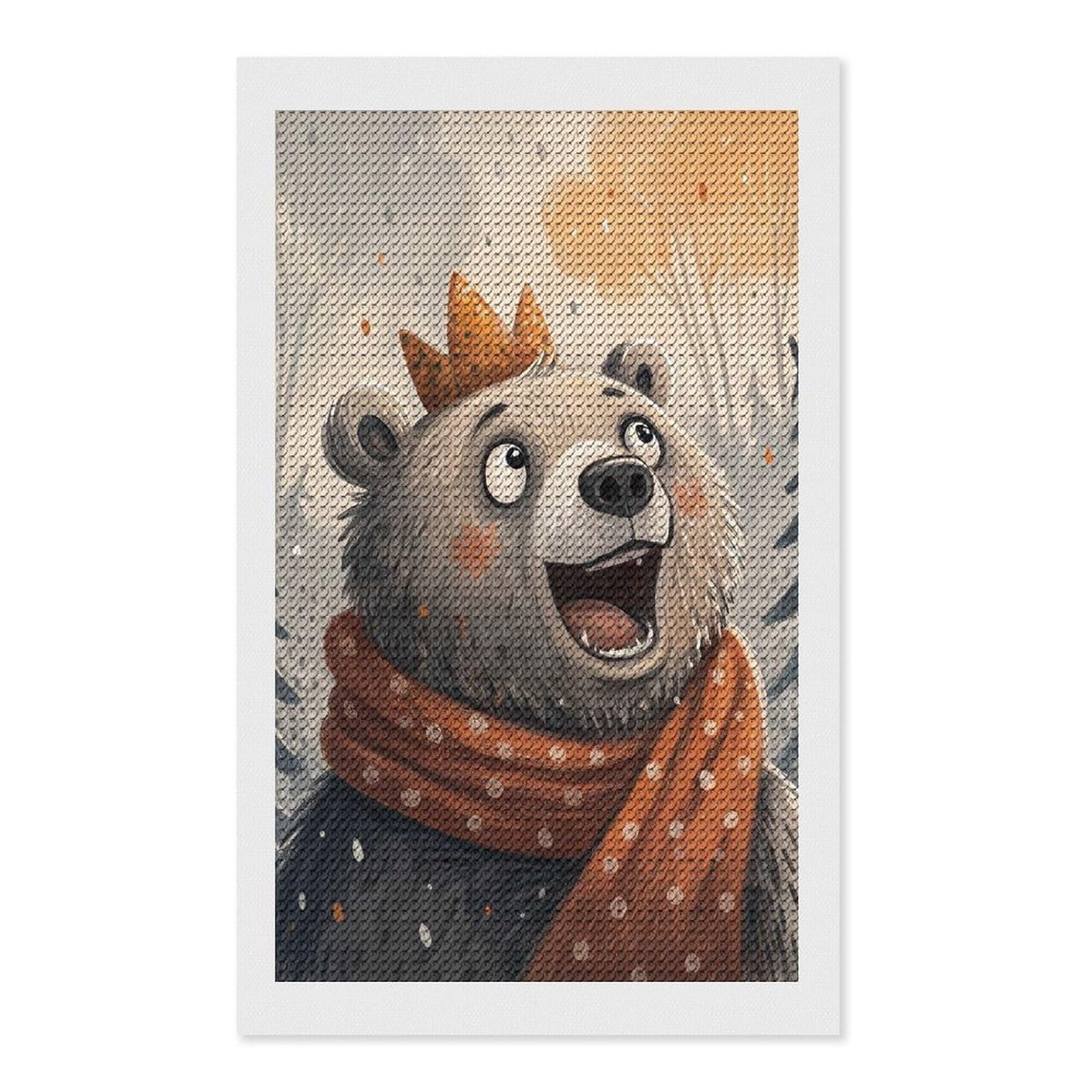 Junmoney Cartoon Bear with Crown and Scarf Diamond Painting Set 12"x20", Holiday Gift Idea, for Creative Relaxation, Fun Craft Experience, Vintage Style Decor