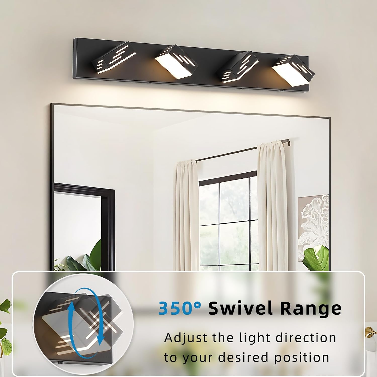 Joosenhouse Modern LED Vanity Light for Bathroom, 5CCT Dimmable Vanity Lights, 4-Light Makeup Light Fixture, 29.92-Inch, 32W Black