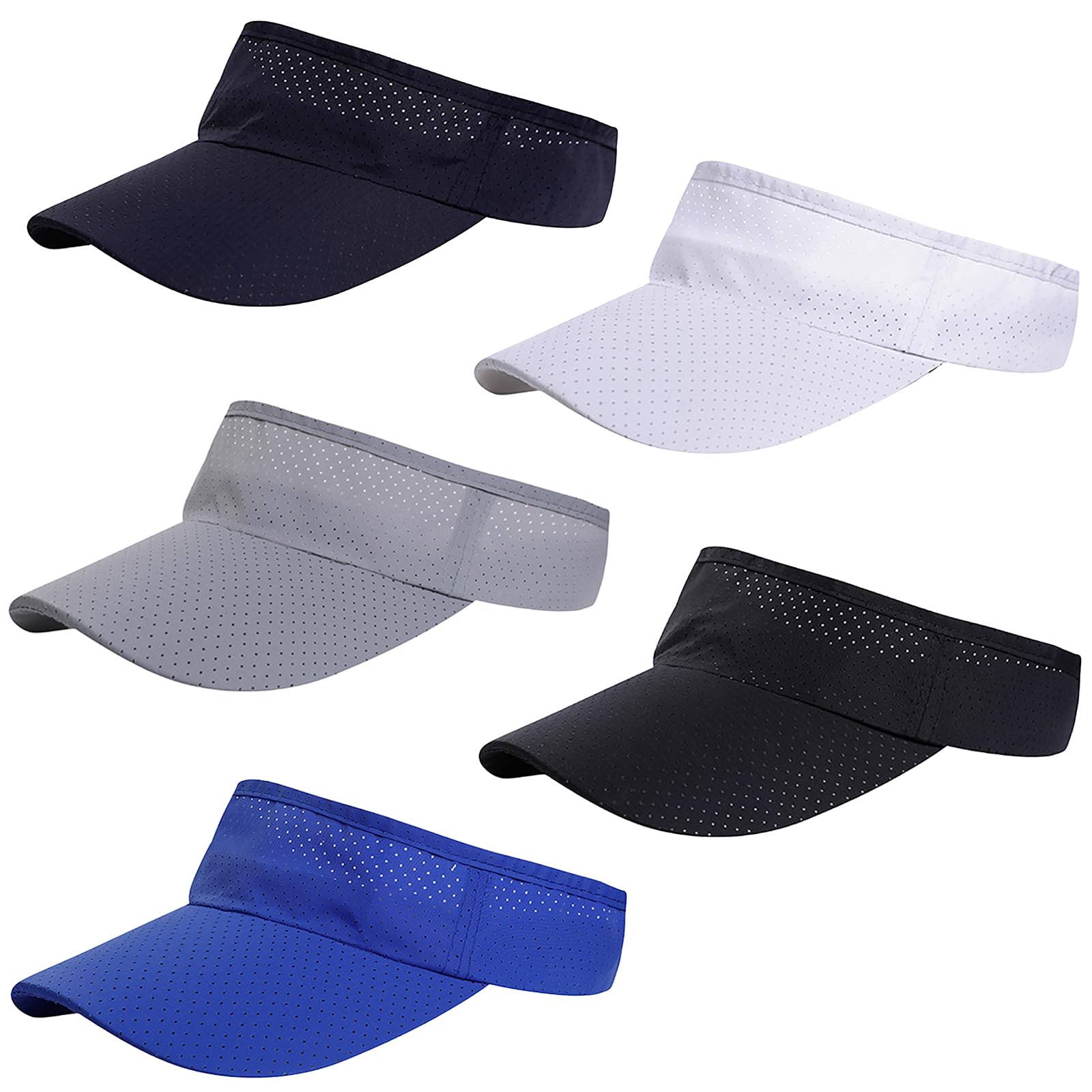 5 Pack Cooling Quick Dry Sun Visors, Unisex Empty Top Breathable Sun Protection Mesh Hats for Outdoor Activities