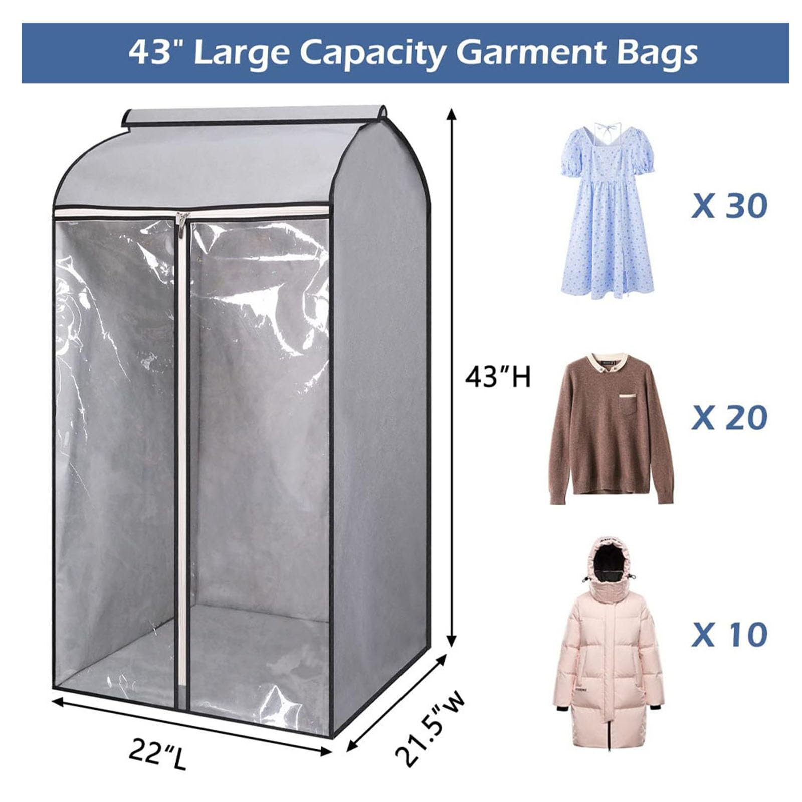 Grande Busta di Stoccaggio Anti-Polvere for Abiti,con Finestra Trasparente | Sacchi Porta Abiti for Appendere i Capi, Robusti e Resistenti, for Completi, Cappotti e Abiti(6PCS)