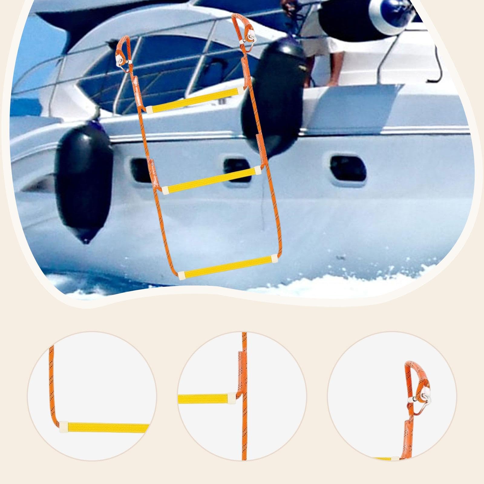 Trittleiter für Boote, Strickleiter, Badeleiter, praktische, stabile, rutschfeste Stufen, tragbar für Motorboote, Segelboote, Schlauchboote,