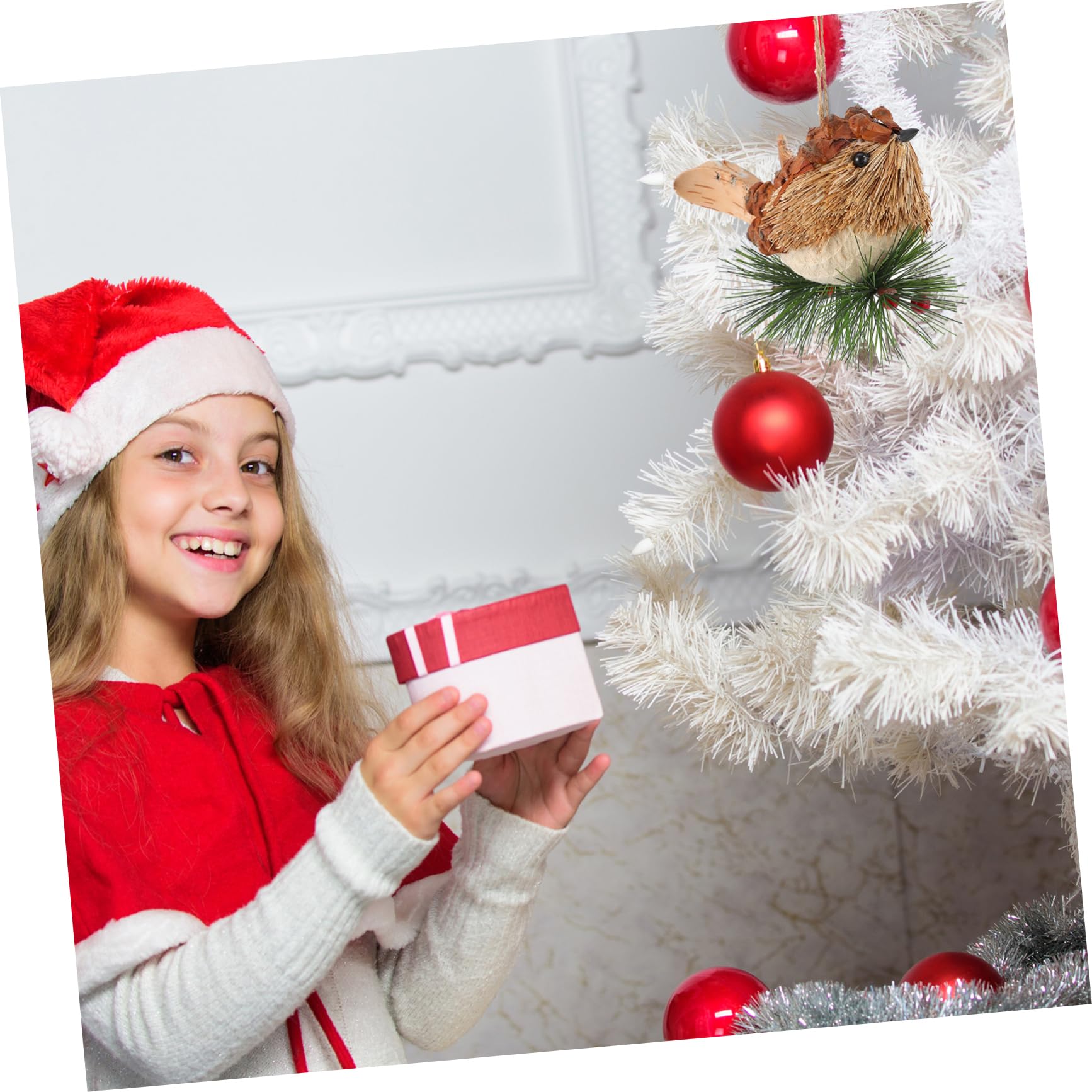 Amosfun 4 Stück Stroh-Vogel-Charme Strickvogel Zum Aufhängen Weihnachtsbaumblasen Szene-hängedekoration Künstliche Vögel Vogelfigur Strohwebender Vogel Kardinales Strohhalm Aus Holz