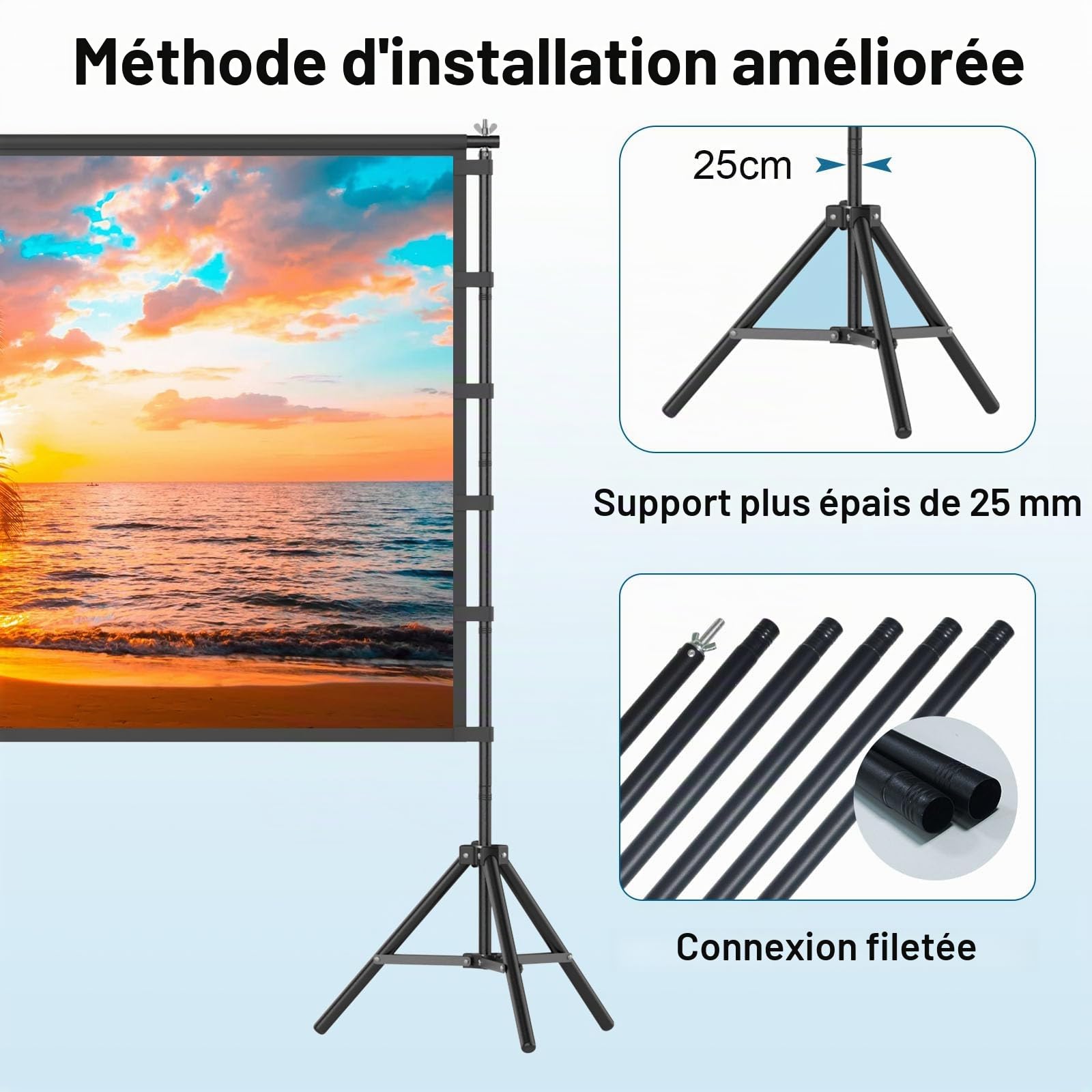 TOWOND Écran de projection 120 pouces avec support, pliable, portable, 16:9 HD, écran de projection extérieur pour home cinéma et jardin, projection avant et arrière, en polyester anti-rides lavable