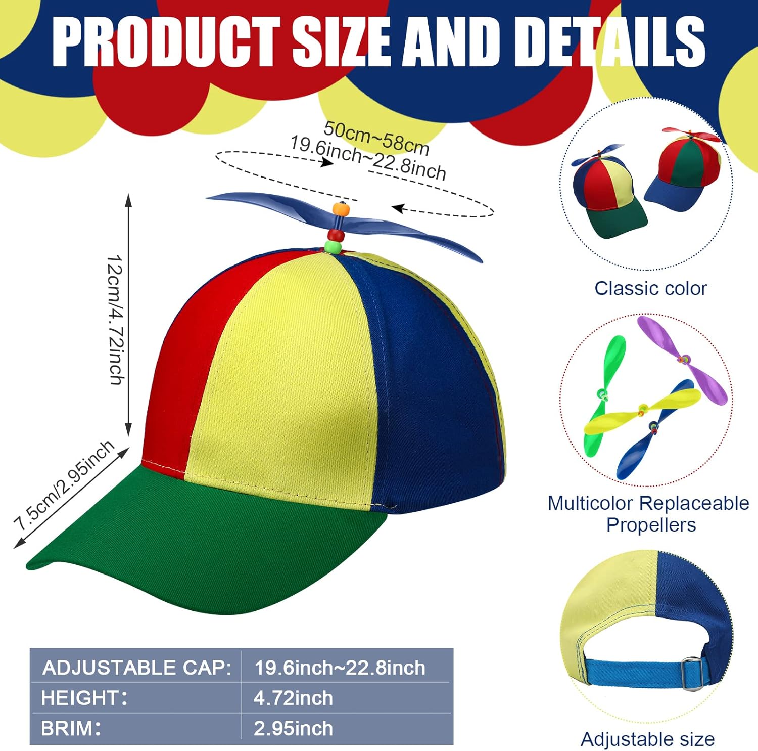 2 Pack Adult Baseball Cap - Brightly Rainbow Color Top Hat with 4 Replaceable Bamboo Dragonflies - Image 2