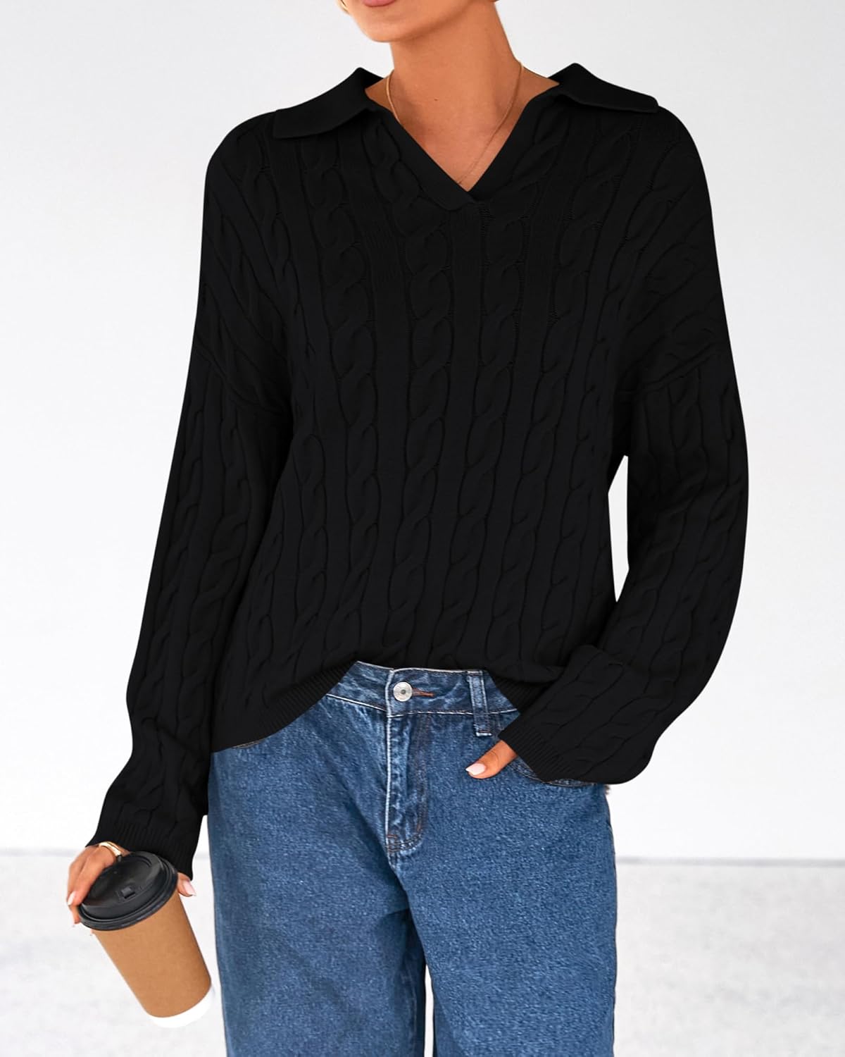 BTFBM Women's Oversized Sweaters Fall Fashion Clothes 2025 Trendy Knit Pullover Casual Long Sleeve V Neck Sweater Jumper Tops - Image 7