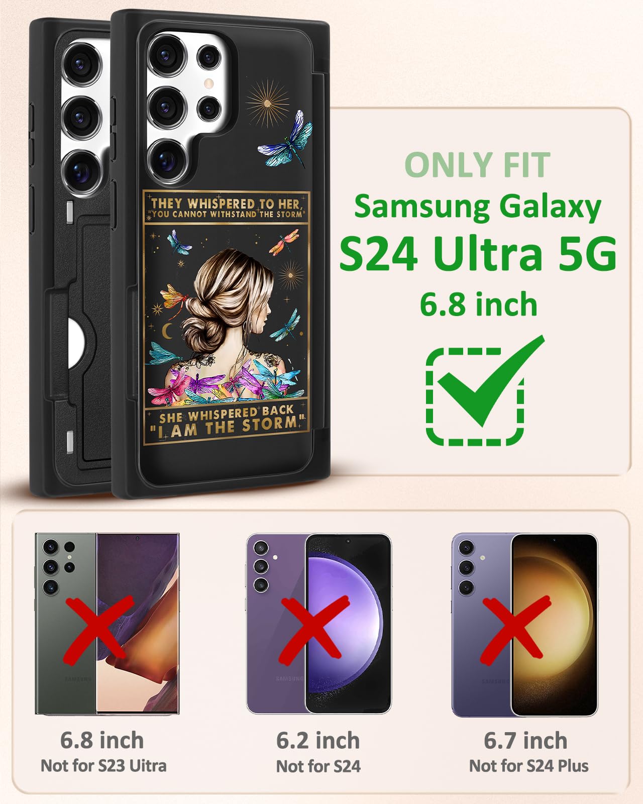 Shorogyt for Samsung Galaxy S24 Ultra Case Card Holder Wallet - Built in Dual Card Slots Cute Phone Covers for Women Funny Pattern for Girls Teen Whispered Back Flip Kickstand for S24 Ultra 6.8 Inch