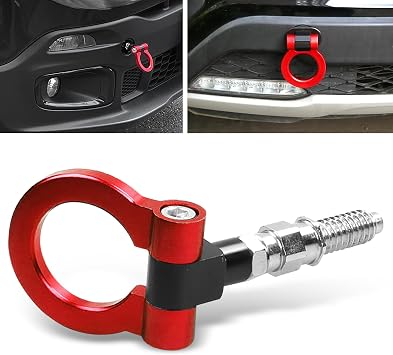1 PC Car Bumper Spiral Towing Hook, Modified Accessories Front Trailer Hook, Car Round Bumper Pull Ring, Universal for Most Cars Red