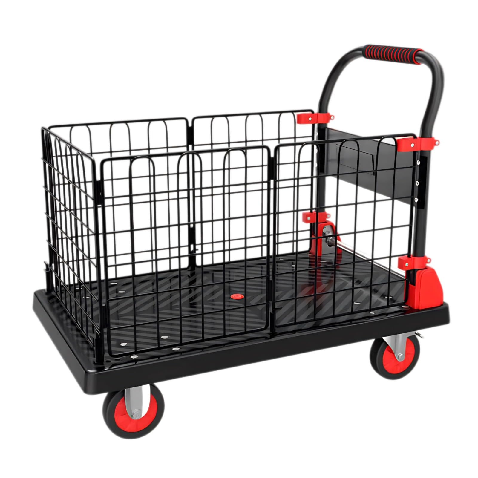 Carrello con piattaforma resistente con recinzione in filo di acciaio, ruote silenziose in TPR, capacità di carico 200 kg, ideale per lo spostamento e lo stoccaggio