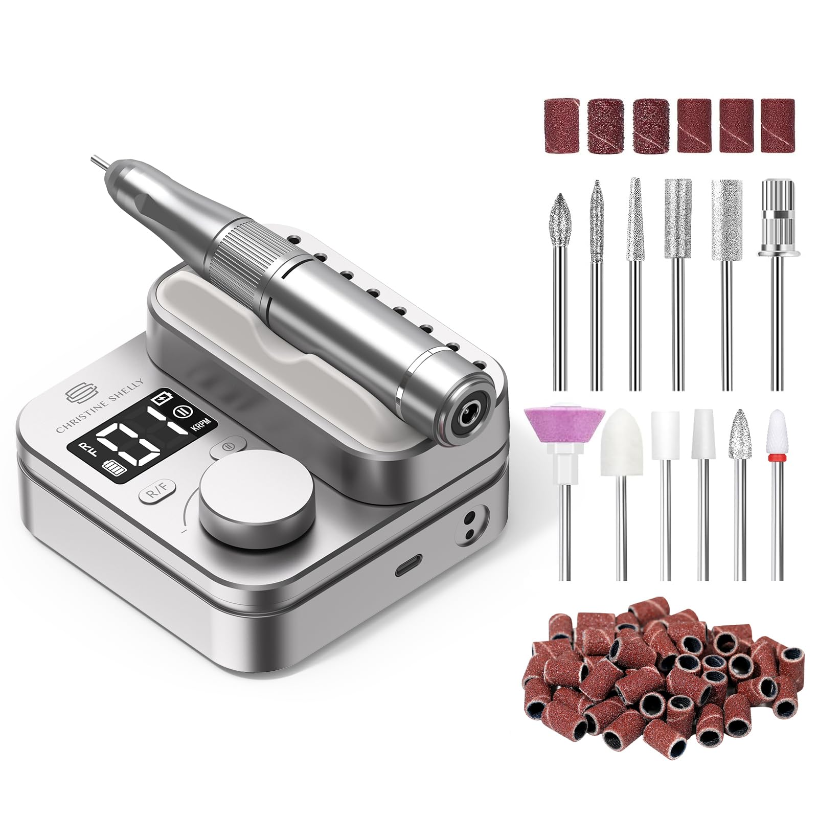 Lima de uñas eléctrica, 35000 rpm, súper silenciosa, recargable