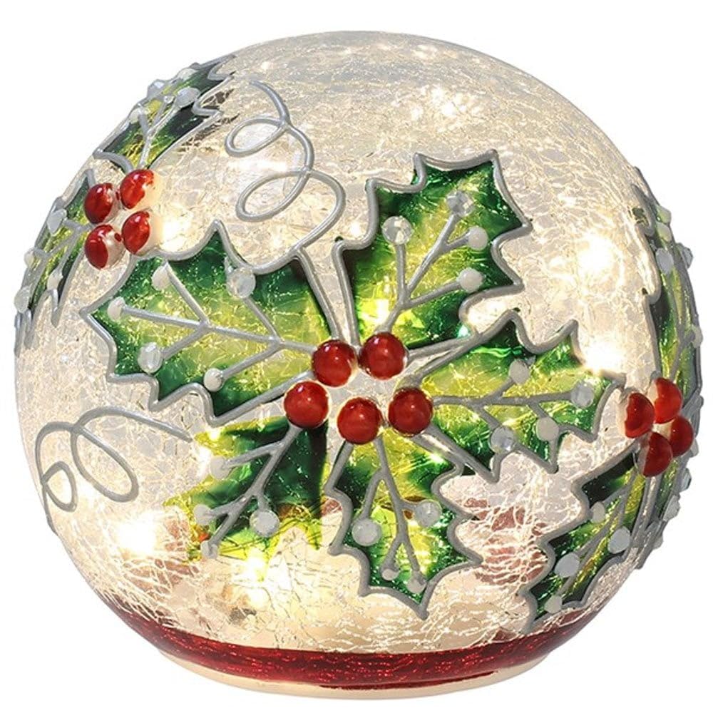 Shudehill Giftware Green Small Xmas Holly Crackle Led Ball