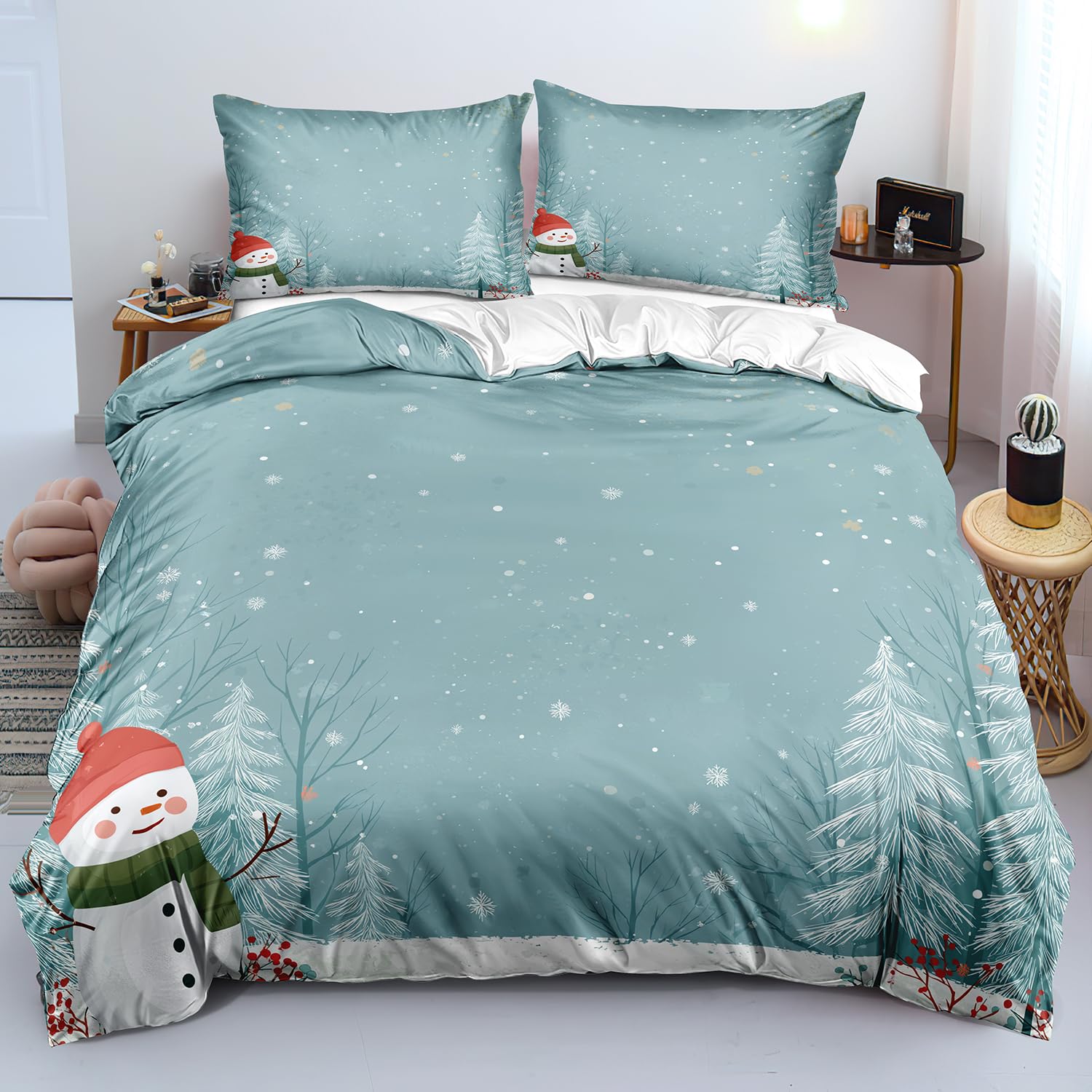 Housse de couette de Noël 200x200 pour chambre enfant au décor de paysage hivernal