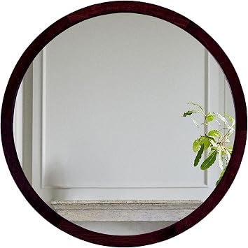 A&B Home 20" Circular Mirror - Round Wall Mount Decorative Mirror with Wooden Frame, Home Wall Decor, Bedroom Living Room Entryway Wall Accent, Brown