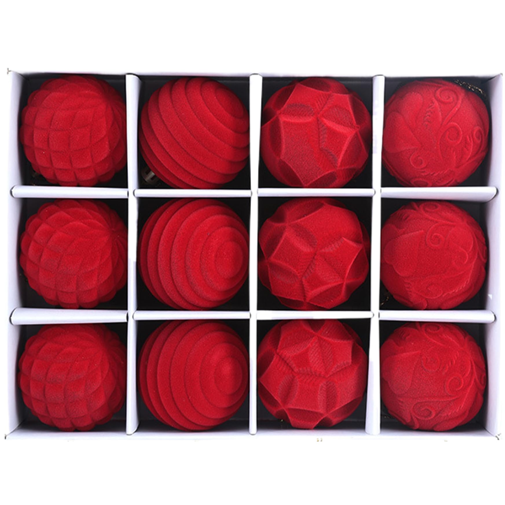 Ornements de Noël en velours rouge floqué de qualité supérieure pour sapin raffiné