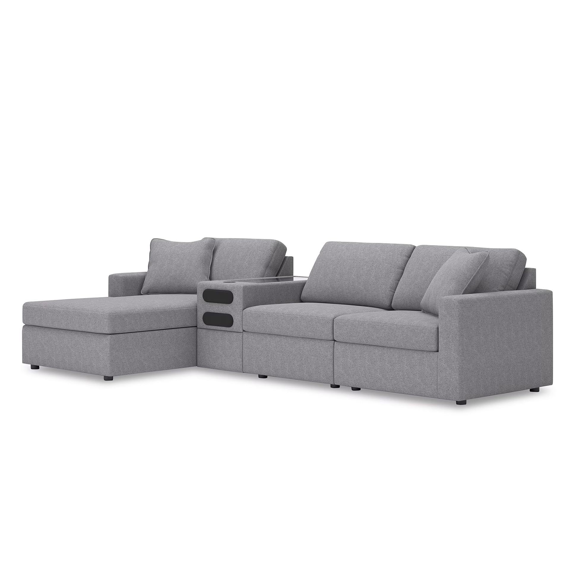 Signature Design by Ashley Sectional Couch with Speakers, Chaise, Granite