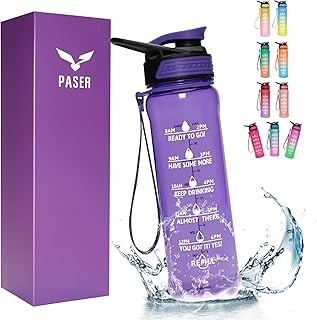 PASER 24 oz Time Water Bottles with Straw Plastic Water Jug Reusable & BPA Free Tritan Gym Sports Water Drinking Bottle fo...