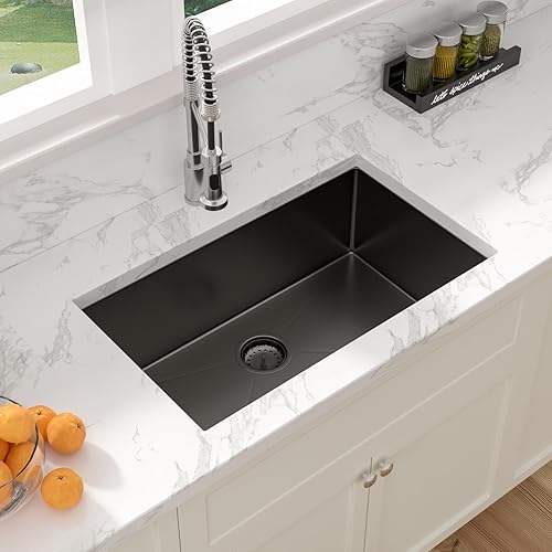 Miniatura 36 de Sarlai - Fregadero empotrado con barra, de 10 x 18 x 8 pulgadas, pequeño, de acero inoxidable, de calibre 16, simple, para RV Acero inoxidable,Negro