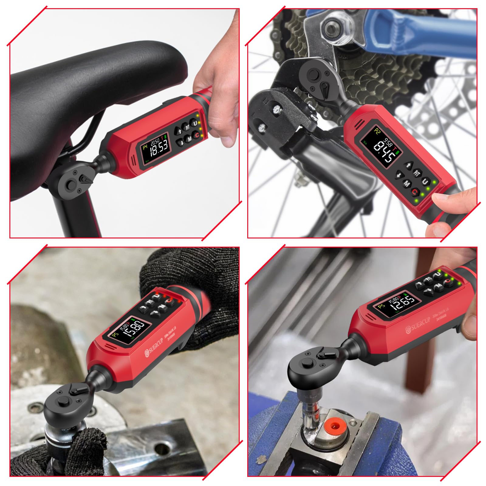 SUERCUP Llave dinamométrica digital de 1/4 pulgadas, 0,45-30 N.m, con vibración, zumbador, notificación LED y cinco unidades de medida, para bicicleta, bricolaje y repa en casa