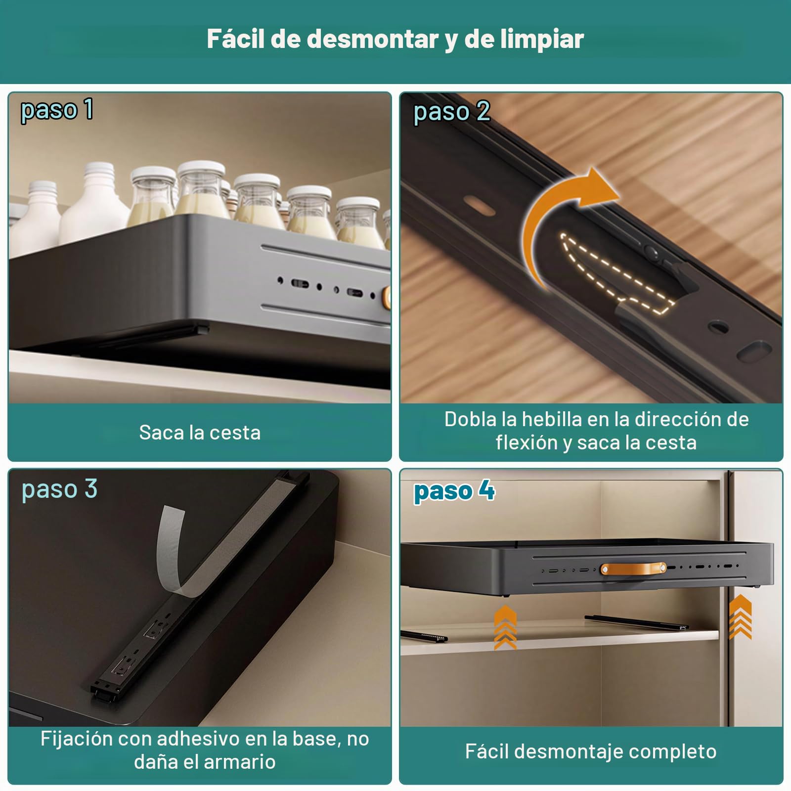 Bandeja telescópica profundidad ajustable 41-60cm x ancho 25cm x alto 7,8cm