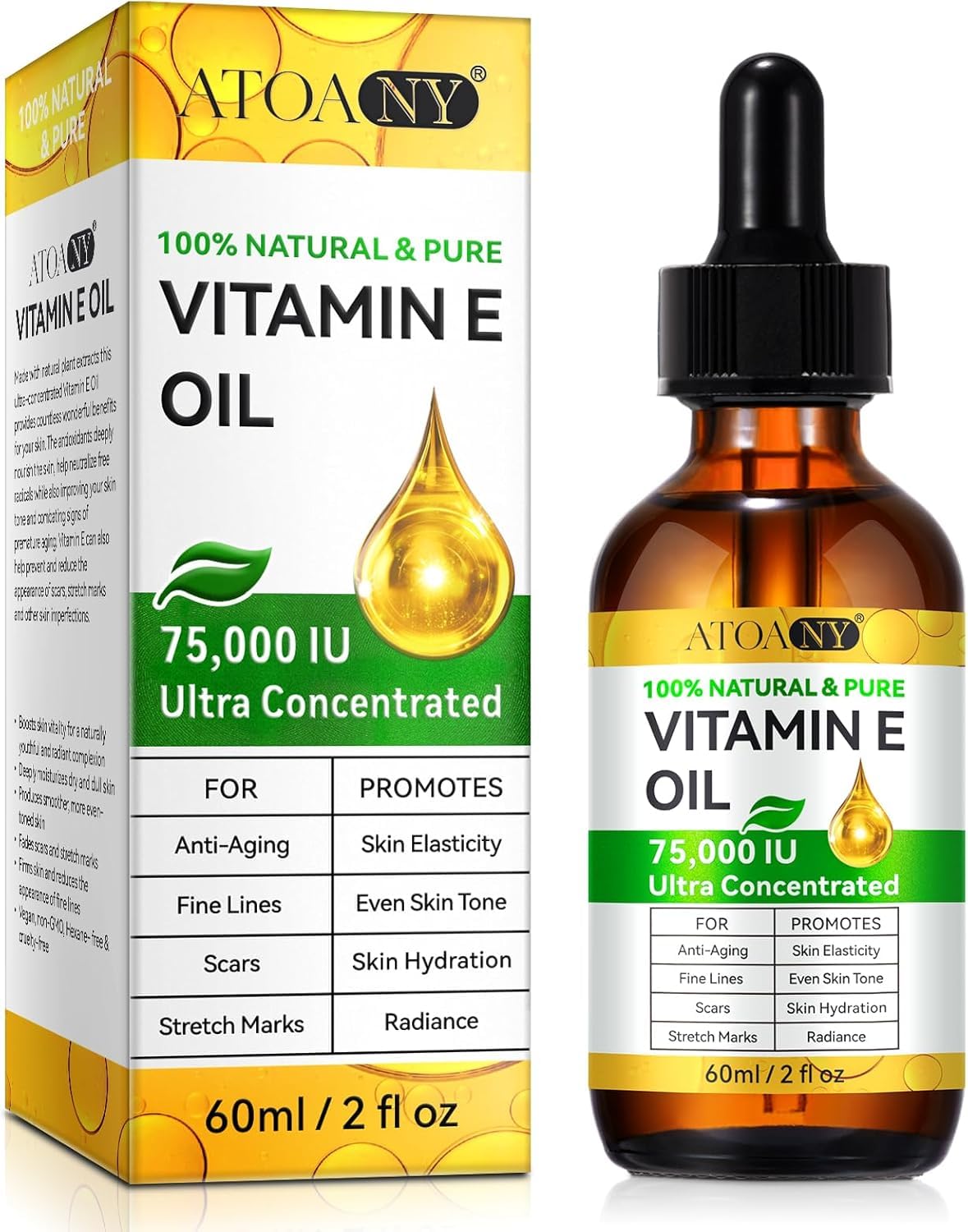 Vitamin E Oil for Skin, Scars, Face and Body, Vitamin E Oil – 75,000 IU for Moisturizing Dry Skin, Easy to Absorb, 2 Fl Oz