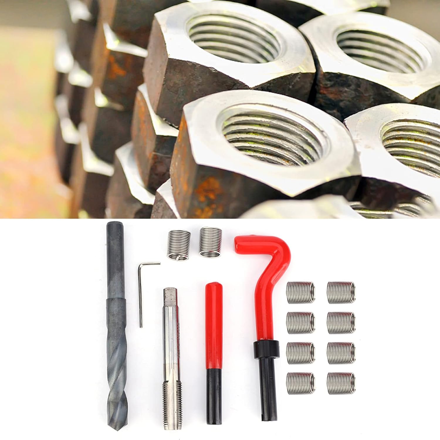 Thread Repair Tool, 15pcs Thread Sleeve M14x1.5 Thread Insert Kit Female Thread Repairing Assortment Kit Thread Files Thread Restorer for Automotive Parts, Radiators
