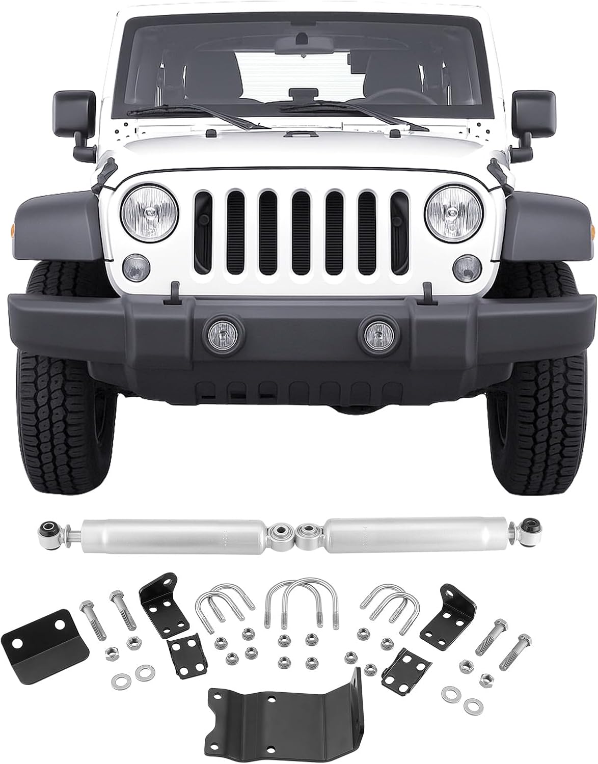VEVOR Dual Steering Stabilizer, for 2007-2018 Jeep Wrangler JK, Dual Steering Stabilizer Kit Fits with 2 Inches of Suspension Lift or Higher, Enhanced Control & Reduced Vibration, Easy Installation