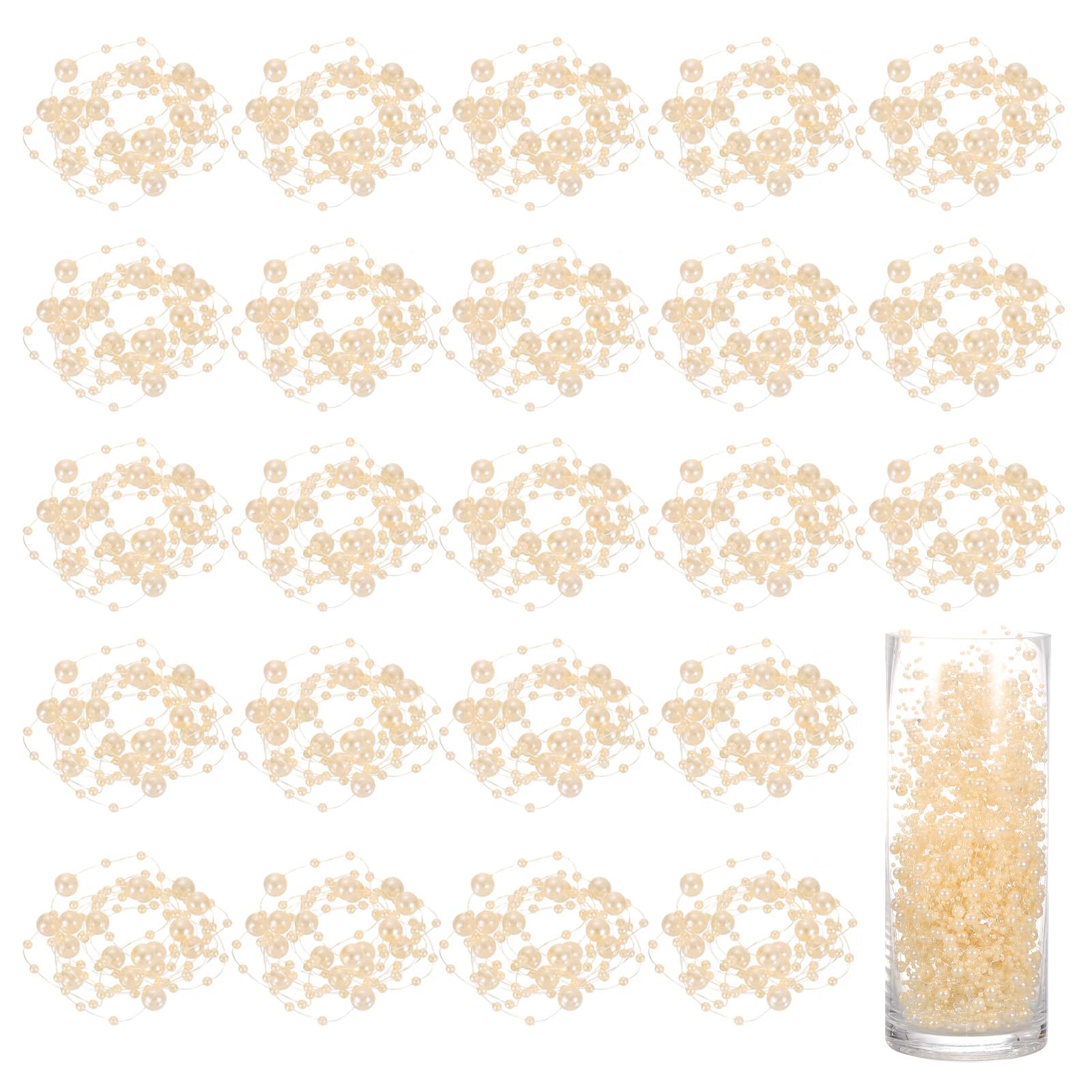 sourcing map 30pcs Artificial Pearl String for Floating Candle, 4.4 Ft, Champagne Gold
